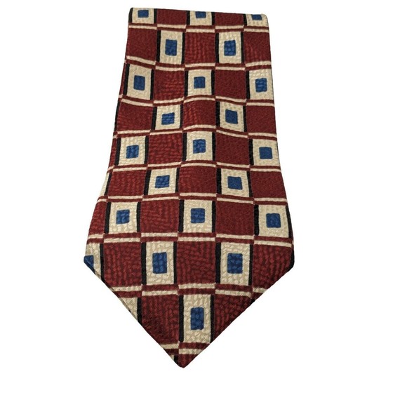 Meeting Street Men's Neck Tie 100% Silk Geometric Abstract Print Multicolor Red - Picture 1 of 6